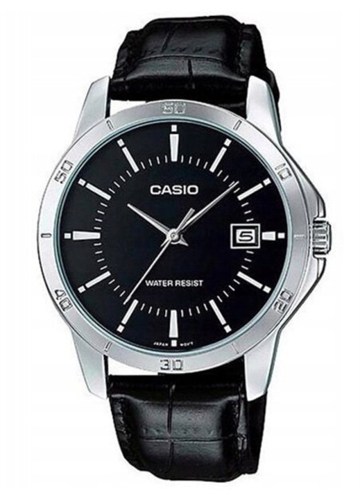 Ceas barbatesc Casio MTP-V004L-1A, mecanism quartz, carcasa din otel inoxidabil, culoare neagra, dimensiuni 42x10mm, set cu cutie decorativa