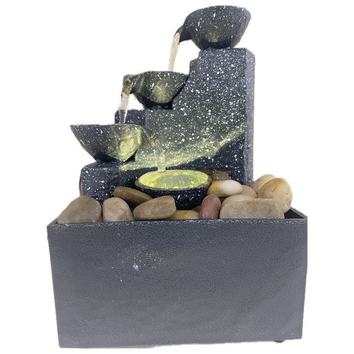 Dekoratív beltéri szökőkút LED-del és természetes kövekkel – Mini vízesés Zen, Relaxáció és Feng Shui