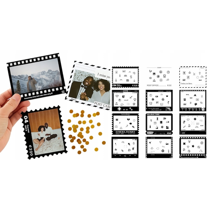 SET de 12 rame autocolante pentru Fuji WIDE 400, 300, SP-3, Polaroid NOW, NOW+ 600 - Alb-negru