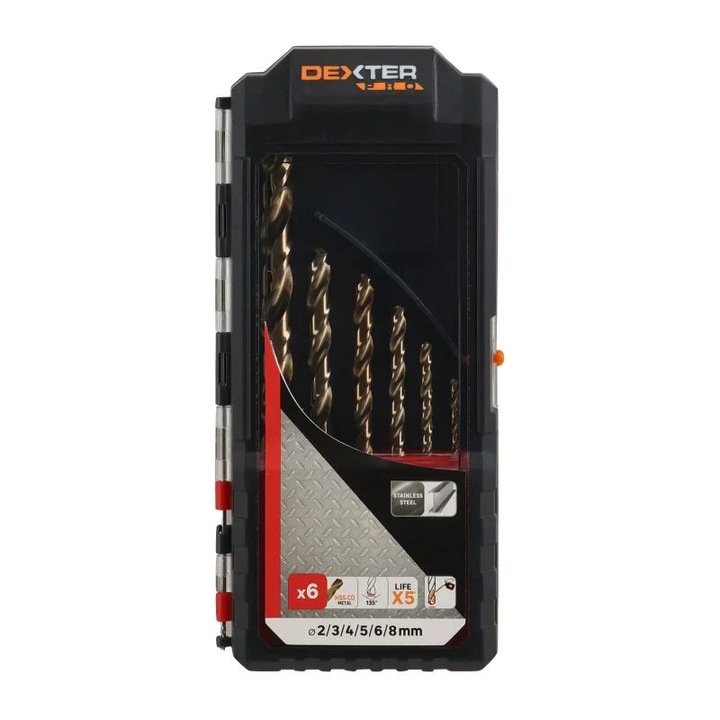 Set 6 burghie metal HSS Dexter Pro, 2 - 8 mm