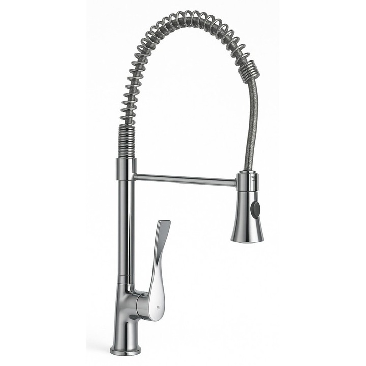 Baterie bucatarie Santera Z-Inox, gat flexibil 45cm, 2 jeturi, cartus ceramic 2 trepte, crom