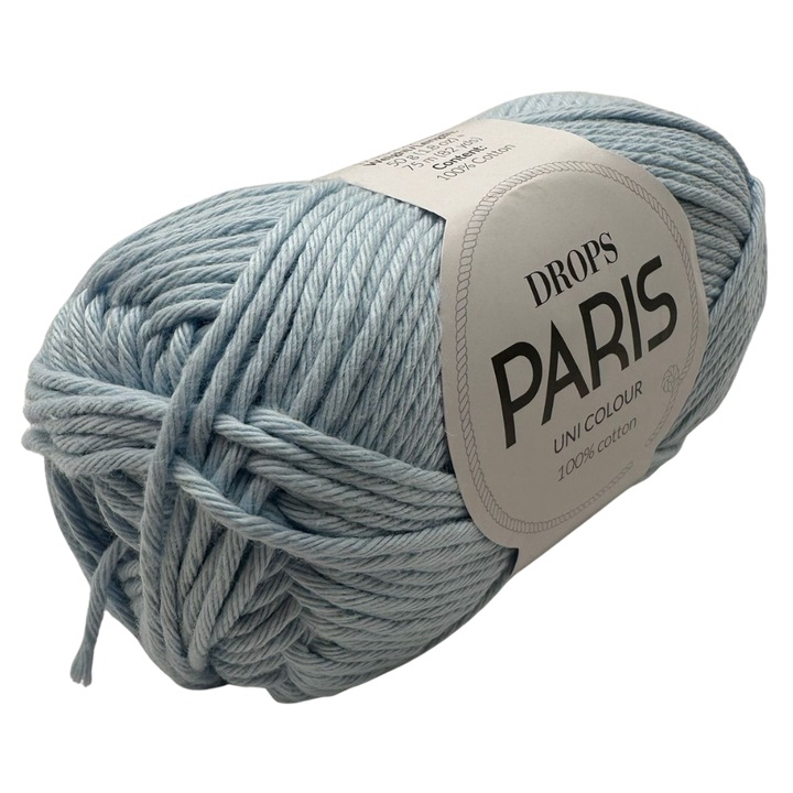 Fir de tricotat si crosetat DROPS Paris – 100% bumbac, 50g/75m, ideal pentru accesorii, articole copii, jucarii amigurumi si proiecte creative, Albastru