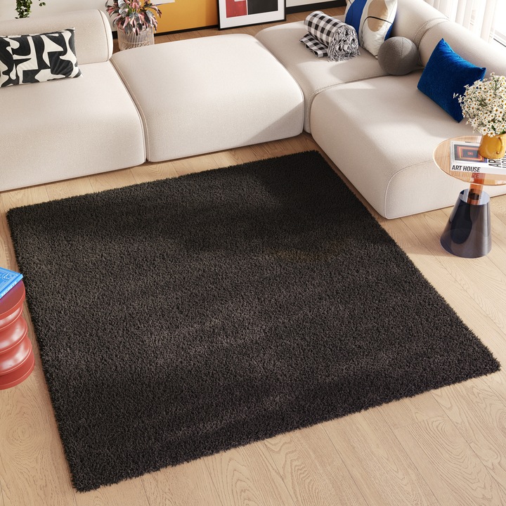 Covor, Tapiso, Essence Square, 250x250 cm, Antracit, OEKO-TEX, Inaltime Fir 40 mm, Pentru Living, Dormitor, Rezistent La UV, Rezistent La Pete, Lavabil, Usor de curatat, Rezistent La Intemperii, Impermeabil, Moale La Atingere