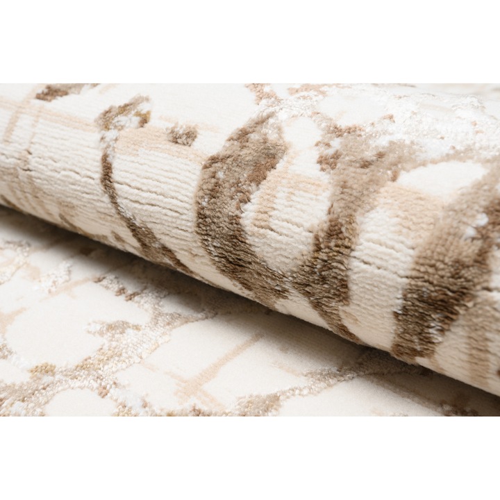 Covor, Tapiso, Hera, 200x140 cm, Bej/Maro, OEKO-TEX, Inaltime Fir 16 mm, Pentru Living, Dormitor, Rezistent La UV, Rezistent La Pete, Lavabil, Usor de curatat, Rezistent La Intemperii, Impermeabil, Moale La Atingere