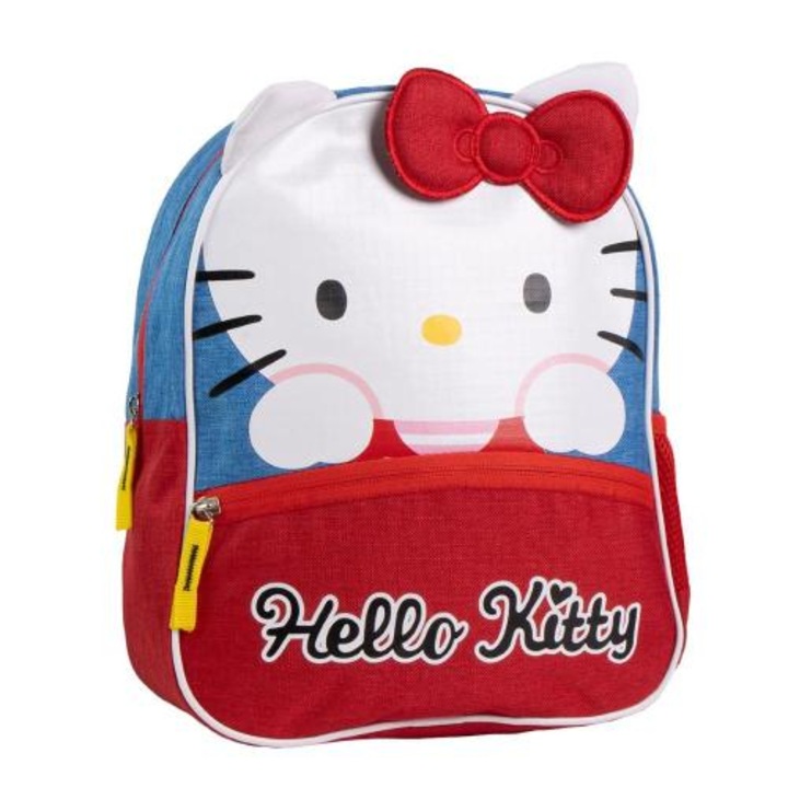 Раница за детска градина с 2 отделения, Hello Kitty с уши, червена