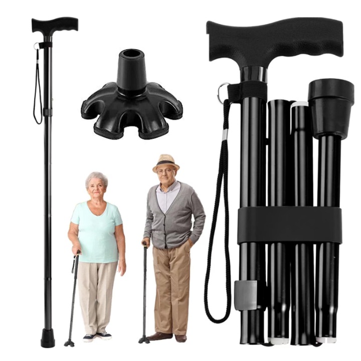 baston de sprijin ortopedic pliabil, ZOUN， Durabil, ofera stabilitate si suport de pana la 113 kg, negru