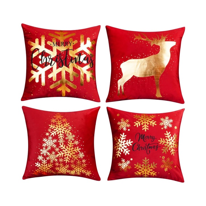 4 Fete de perna decorative Craciun cu modele potrivite pentru decorarea canapelei a dormitorului moi si prietenoase cu pielea, rosu