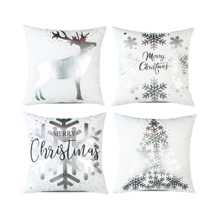 4 Fete de perna decorative Craciun cu modele potrivite pentru decorarea canapelei a dormitorului moi si prietenoase cu pielea, argintiu