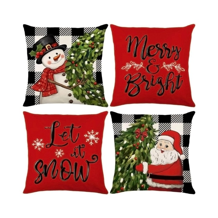 4 Fete de perna decorative Craciun cu modele potrivite pentru decorarea canapelei a dormitorului moi si prietenoase cu pielea, cuadros blancos y negros,45x45cm