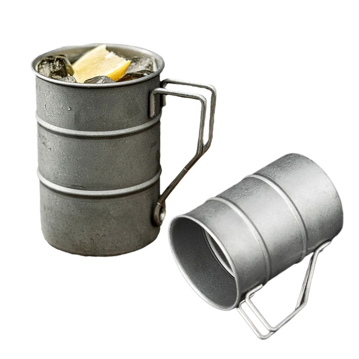 otel inoxidabil retro cup set de 2 bucati, ZOUN， Textura abrasiva, vant industrial, 380ml, ceasca de bere, ceasca de apa, ceasca de cafea, maner confortabil, 10,3 * 7,4 cm, argint