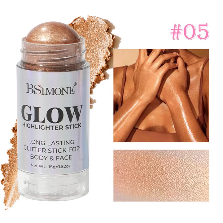 Iluminator stick BSimone pentru machiaj, stick sclipitor pentru fata si corp, rezistent la apa, de lunga durata, 05