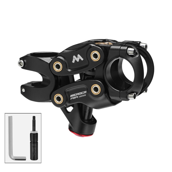 Tija de ghidon Meroca cu sistem de amortizare prin presiune aeriana, 5 linkuri, aluminiu, neagra