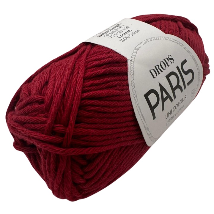 Fir de tricotat si crosetat DROPS Paris – 100% bumbac, 50g/75m, ideal pentru accesorii, articole copii, jucarii amigurumi si proiecte creative, Bordeaux