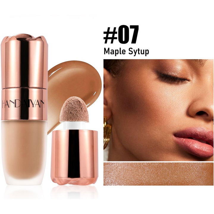 Stick lichid de contur Handaiyan, Bronzer Cremos cu Rezistenta Indelungata, cu Aplicator Unic Sponga, Conturant Fata, Maple Sytup 07