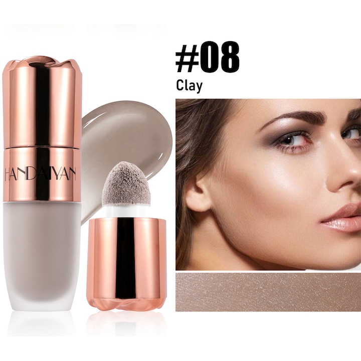 Stick lichid de contur Handaiyan, Bronzer Cremos cu Rezistenta Indelungata, cu Aplicator Unic Sponga, Conturant Fata, Clay 08