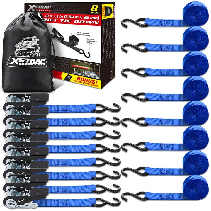 Chingi de prindere XSTRAP STANDARD, set 8 buc, 1''x10 ft, 900 LB, culoare albastra