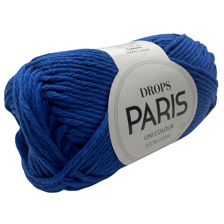 Fir de tricotat si crosetat DROPS Paris – 100% bumbac, 50g/75m, ideal pentru accesorii, articole copii, jucarii amigurumi si proiecte creative, Albastru Regal