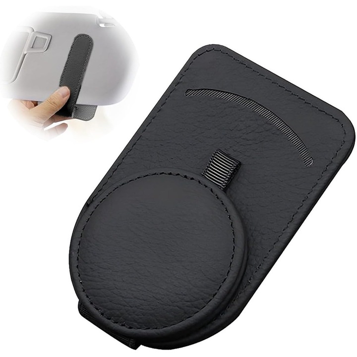 Suport ochelari auto, General Store, Piele ecologică, Negru