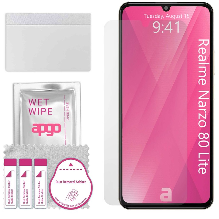 apgo протектор за екран за Realme Narzo 80 Lite – цял дисплей, гланциран, хидрогел, пълно лепене, 5D