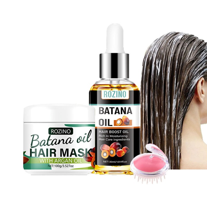 Set masca de par cu rozmarin si ulei de Batana, hraneste, hidrateaza, imbunatateste calitatea parului, reduce caderea parului, repara si restabileste vitalitatea parului, 100g/30ml, cu perie