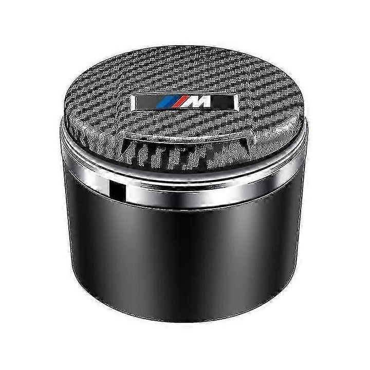 Autóba való hamutartó, fekete, 7,5x7x6,5cm, kék LED-del, 1 darabos szett.