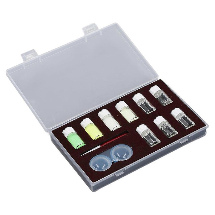 Kit de reparare ceasuri, 4 sticle pulbere luminescenta, 5 sticle fluide auxiliare, 11x17.5x2.6cm