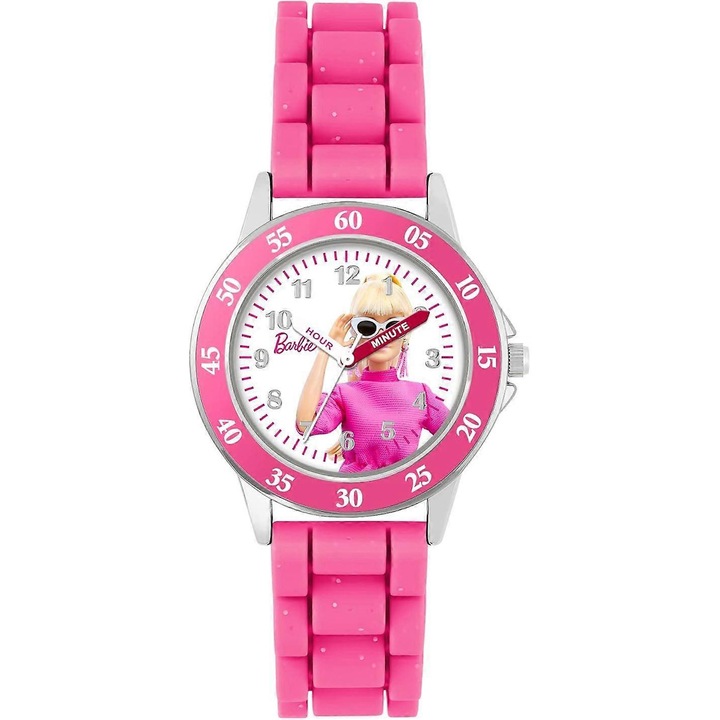 Ceas copii Barbie, roz, curea siliconica, caracteristica de invatare a timpului