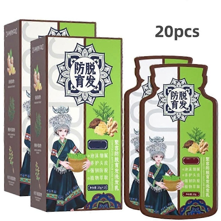 Sampon anti-cadere cu extract de ghimbir, 200ml, pentru toate tipurile de par, set 20 plicuri