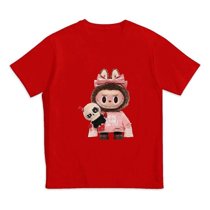 Tricou cu imprimeu Labubu, 120cm, rosu, din bumbac moale, cu design jucaus pentru copii