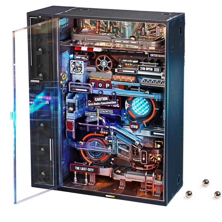 3D пъзел, WALALLA, Комплект за сглобяване на мраморна писта, с LED светлини, многоцветен