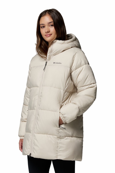 Columbia, Geaca cu aspect matlasat si gluga Puffect II, Alb fildes