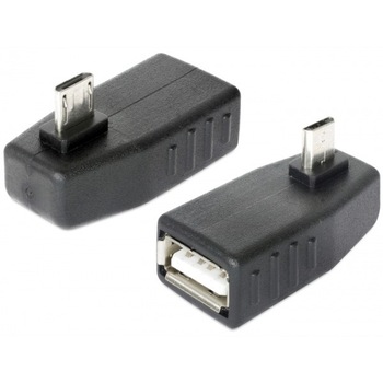 Adaptor micro USB B T la USB 2.0 A M OTG unghi 90, Delock 65474 Adaptor micro USB B T la USB 2.0 A M OTG unghi 90, Delock 65474