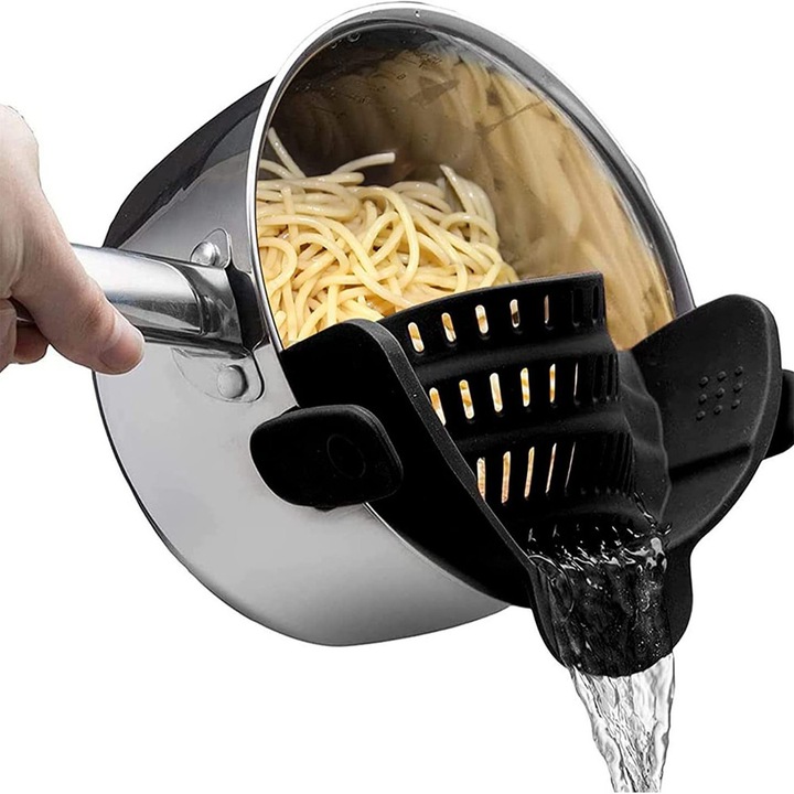 Филтърен гевгир, Comando Home, за различни видове храни, изработен от хранителен силикон, нетоксичен, без мирис, универсален размер, здрав захват, размери 23x13x7 см, черен