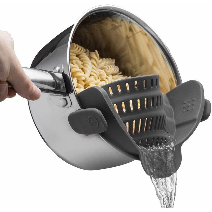 Филтърен гевгир, Comando Home, за различни видове храни, изработен от хранителен силикон, нетоксичен, без мирис, универсален размер, здрав захват, размери 23x13x7 см, сив