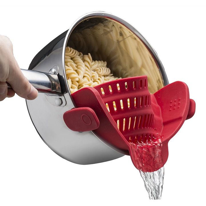 Филтърен гевгир, Comando Home, за различни видове храни, изработен от хранителен силикон, нетоксичен, без мирис, универсален размер, здрав захват, размери 23x13x7 см, червен