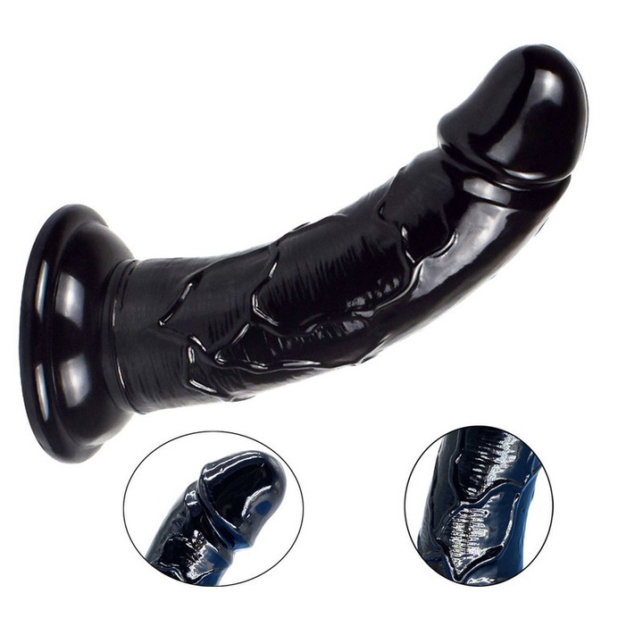 Realisztikus dildó, 13.5cm, 3.4cm, fekete, erős tapadókoronggal