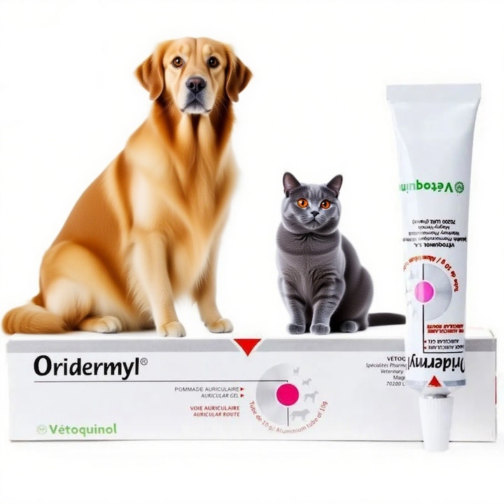 Tratament pentru acarienii auriculari, Oridermyl, picături 10 mg, pentru câini și pisici, 10g