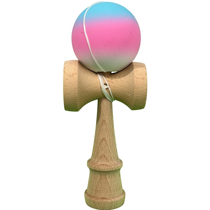 Интерактивна играчка Kendama Professional, Cyrax, дървена, 18 x 7 x 6 см, игра за сръчност за деца и възрастни, градиент светлосиньо розово бяло