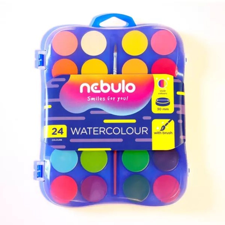 Nebulo: Vízfesték készlet ecsettel - 30 mm-es, 24 szín