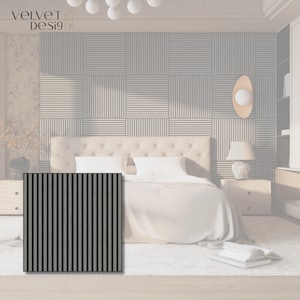 Riflaj decorativ modular Top Line, panou acustic din lamele MDF cu furnir natural si baza fetru PET, culoare Gri Nordic, 600 x 600 x 21 mm, 0.36 mp suprafata acoperita, atenuare zgomot 80% (NRC 0.8), Velvet Design