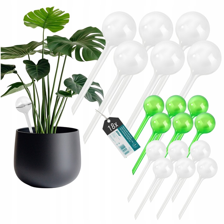 Set 18 picuratoare pentru irigare plante, irigator ghiveci, bile pentru udarea plantelor de flori de casa, marimea M/ L, alb/verde