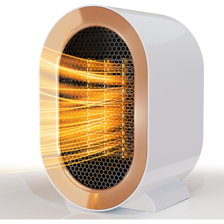 Incalzitor Electric Portabil cu Consum Redus Luoistu®, 2 Viteze + Ventilator, Protectie la Supraincalzire si Rasturnare, pentru Birou/Casa (Alb)