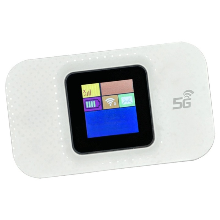 Modem WIFI de buzunar 4/5G, Pentru LTE, Alb, Cu baterie si sloturi de card, Conexiune multipla, Ecran LCD, Type C, Mod dual de mare viteza, Mic si portabil, Durata lunga de viata a bateriei, Simplu si elegant, Operare convenabila