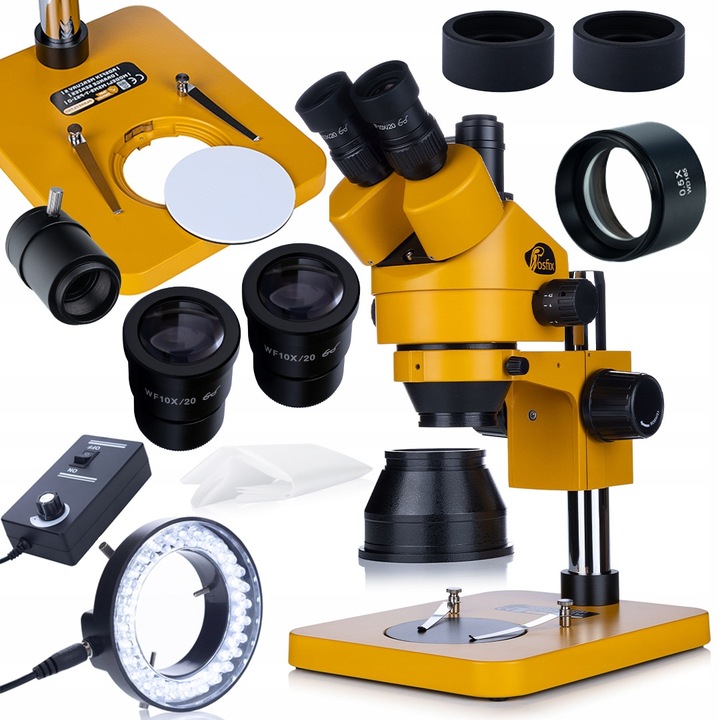 Mikroscop trinocular Rosfix Mercury S MSMS-T-PS1-O, zoom 7-45x, iluminare LED 56D, set complet pentru inspectie si servicii electronice
