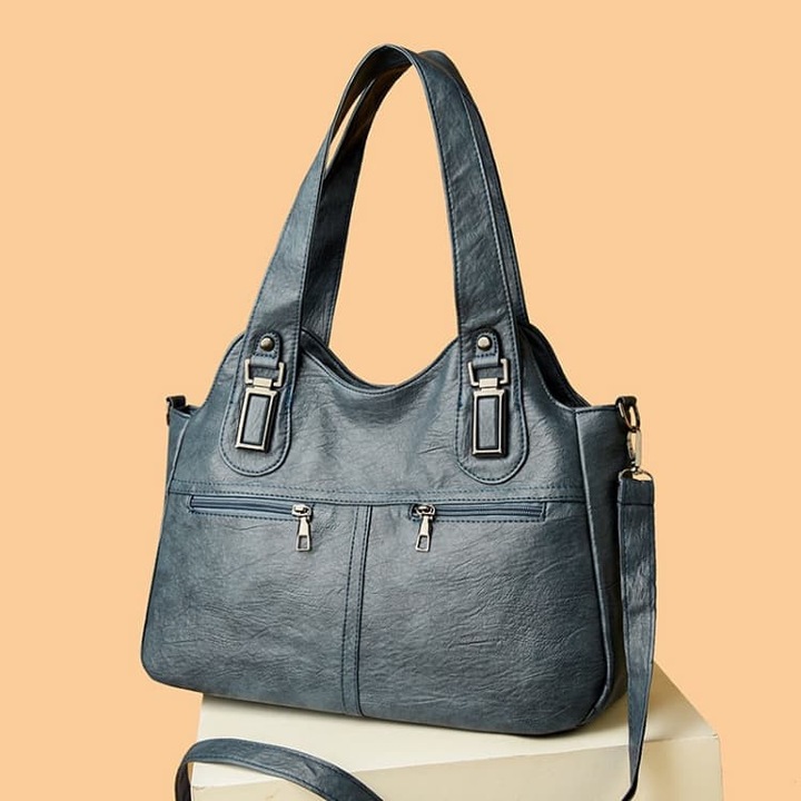 WNANNAN divatos tobbszinu PU bor noi valltaska, keresztpantos lakkozott bor, Azúrkék, One-Size