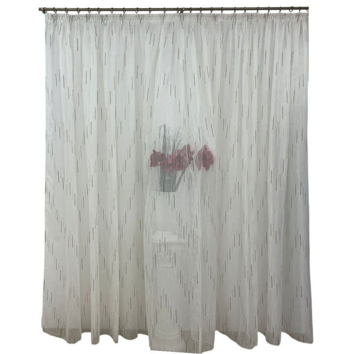 Perdea ivoire brodata mecanic, cu rejansa, culoare wenge/capuccino, din colectia "Joc de linii" by Liz Line, 150x245cm PD05215