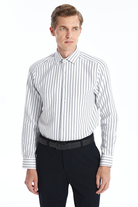 LC WAIKIKI, Camasa din amestec de bumbac cu dungi, Gri deschis/Alb optic