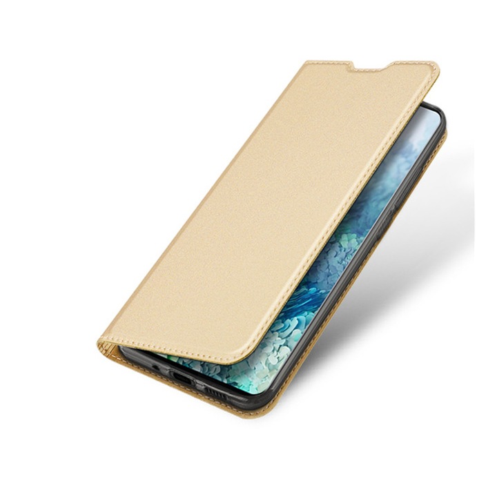 Husa tip carte compatibila cu Apple iPhone 13, Dux Ducis Skin, Flip Book, Buzunar card, Inchidere Magnetica, premium stand, Auriu