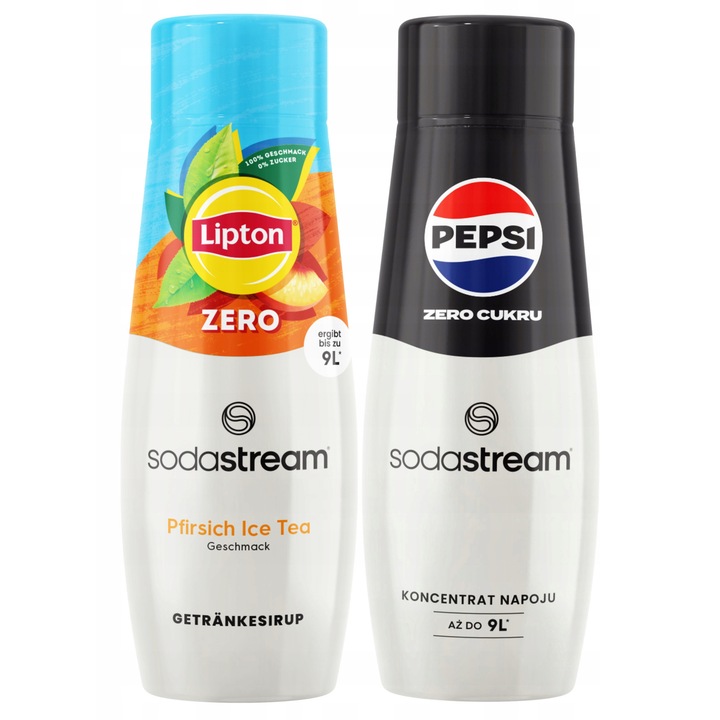 Set siropuri SodaStream Lipton Ice Tea Piersica Zero + Pepsi Max, 0.88 l, pet, aroma intensa, fara zahar