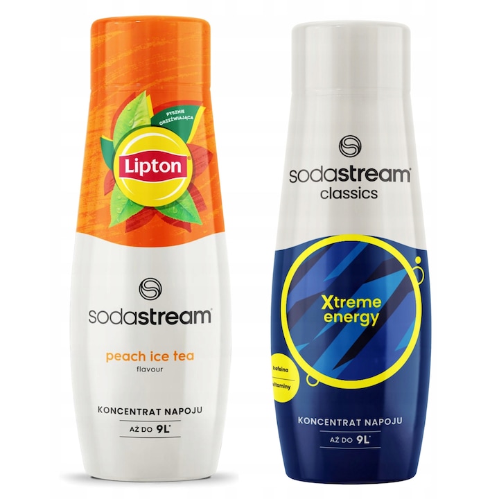 Set sirop SodaStream Lipton Ice Tea Piersica + Energizant Xtreme, 0.88l